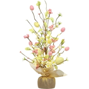 Retrocular Easter Decorations, 18" Pre-Lit Easter Egg Artificial Tree Table Decor with light for Home Party Holiday Spring Summer Decoration