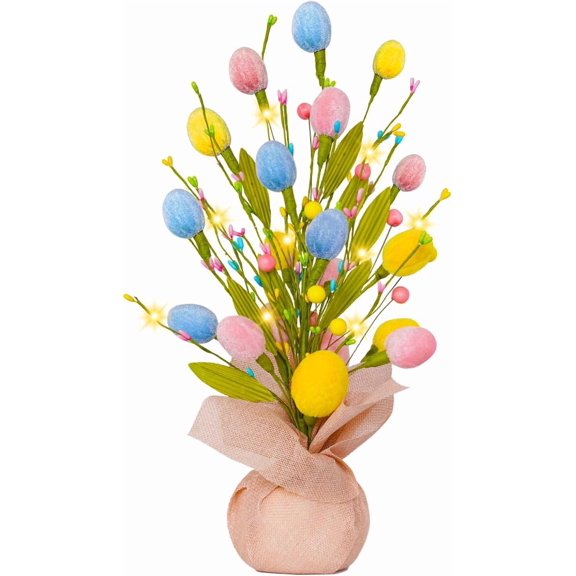 Easter Decorations 18inch Easter Tree with Eggs & LED Lights Easter Egg Tree for Indoor Perfect Easter Table Decorations & Holiday Party Decor