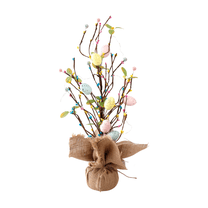 Easter Decorations, 19.6 Inch Pre-Lit Easter Egg Tree Tabletop Decor with Delicate Ornaments, for Home Party Wedding Holiday Spring Summer Decoration