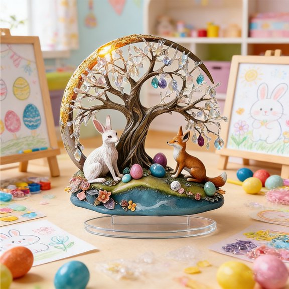 Easter Decorations, 1PC Easter Ornament 2D Printed Acrylic Decorative Items Suitable For Office Desktop Bookshelf Dining Table Decoration Easter Themed Decorative Accessories for Easter Gifts