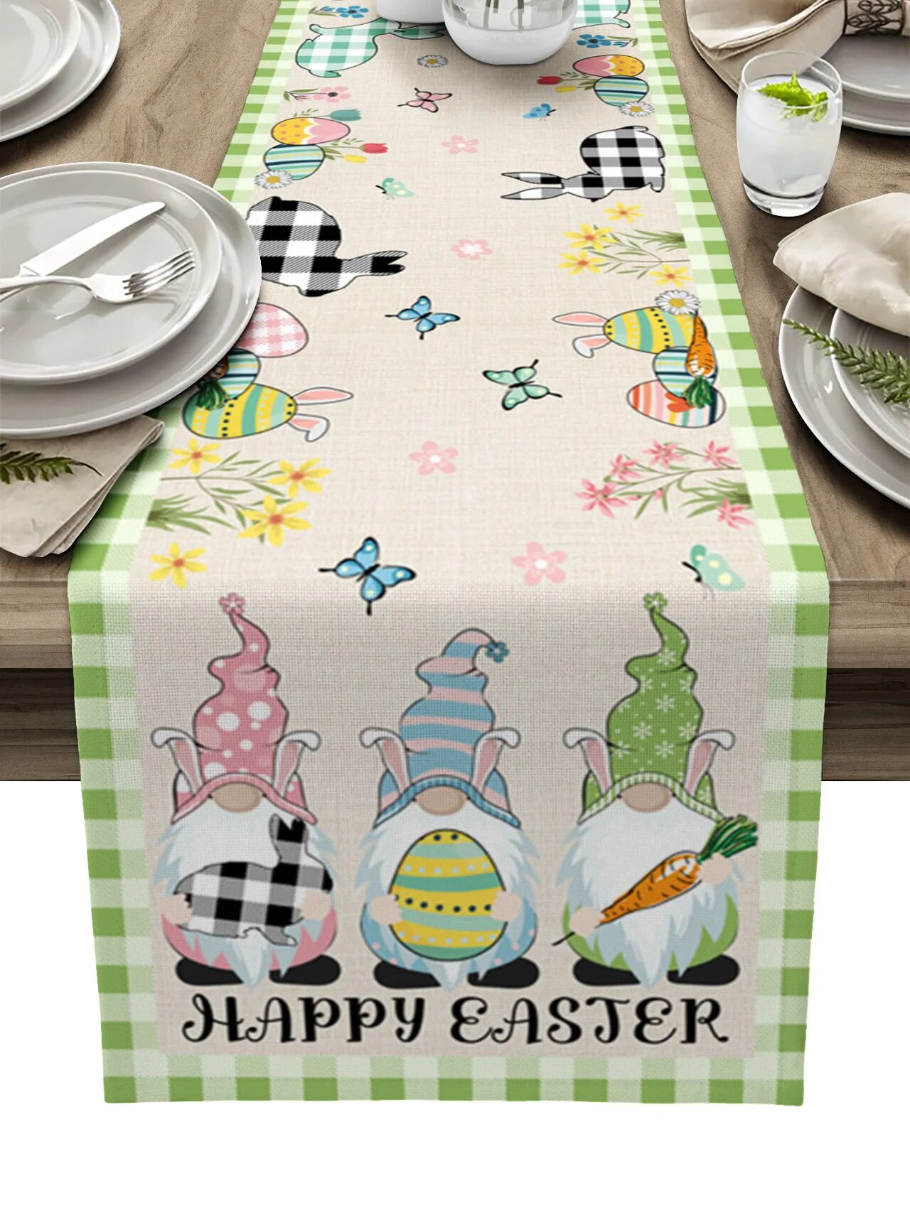 Easter Decorations 2024 Easter Rabbit Check Table Runner Wedding