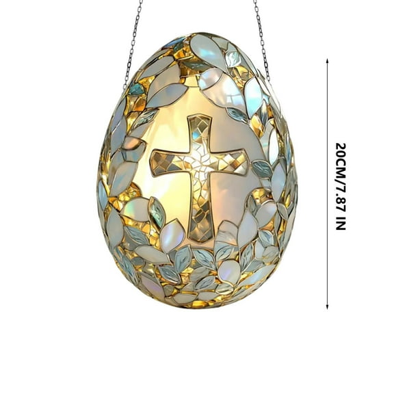 Easter Decorations 2D Acrylic Mosaic Egg Ornament Gold White Blue Tiles Cross Center Glow Chain Hanging Easter Decorations for Windoow