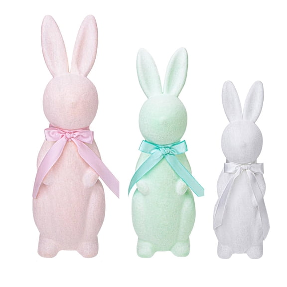 Easter Decorations 3 Pack Pastel Flocked Bunny Kit Flocking Lightweight Decorative