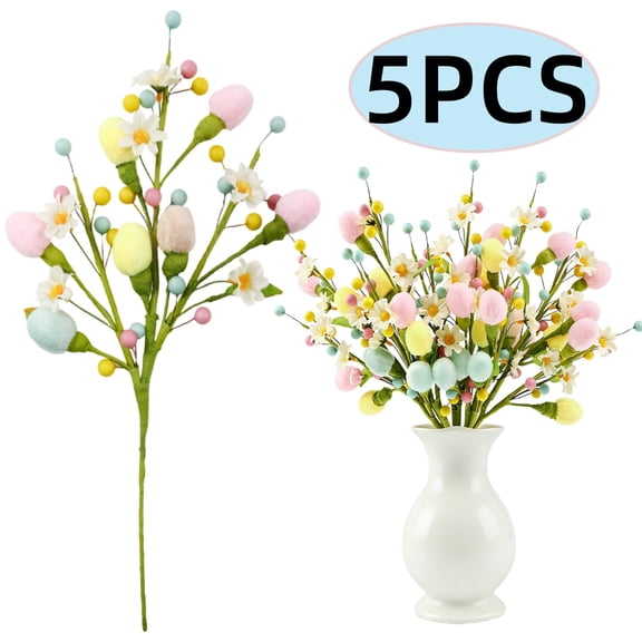 Easter Decorations Artificial Flower 5 Pcs Easter Egg Floral Stems Twig Branches for Spring Vase Table Centerpieces