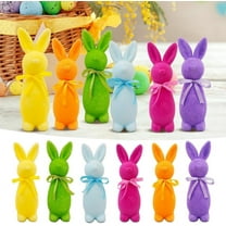 Easter Decorations-9.8'' Easter Flocked Bunnies Figurine with Bow Tie,Easter Flocked Bunnies,Flocking Rabbit Tabletop Ornament,Spring Table Centerpieces Indoor Decor,Bunnies Decoration for Home Party