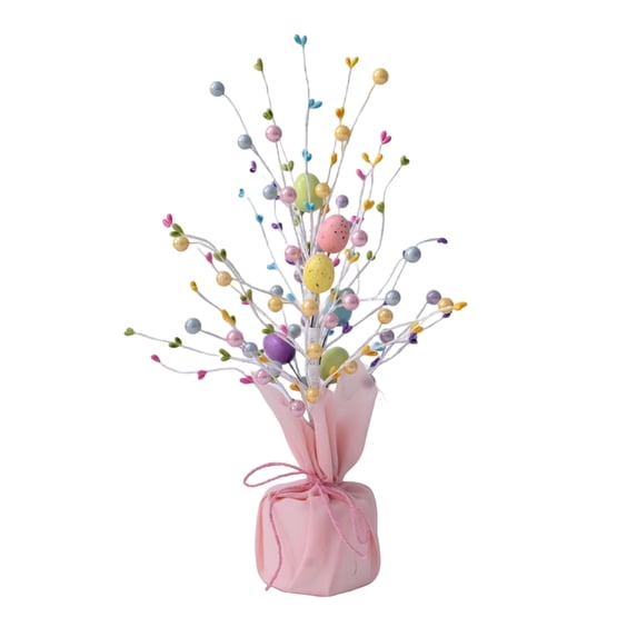 Easter Decorations, Artificial 18 Inch Pre-Lit Easter Egg Tree Tabletop Decor with Delicate Ornaments, for Home Party Wedding Holiday Spring Summer Decoration, Pink/Brown