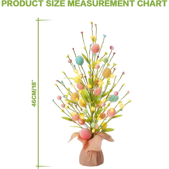 Easter Decorations, Artificial 18 Inch Pre-Lit Easter Egg Tree Tabletop Decor with Delicate Ornaments, for Home Party Wedding Holiday Spring Summer Decoration, Pink/Blue/Yellow.