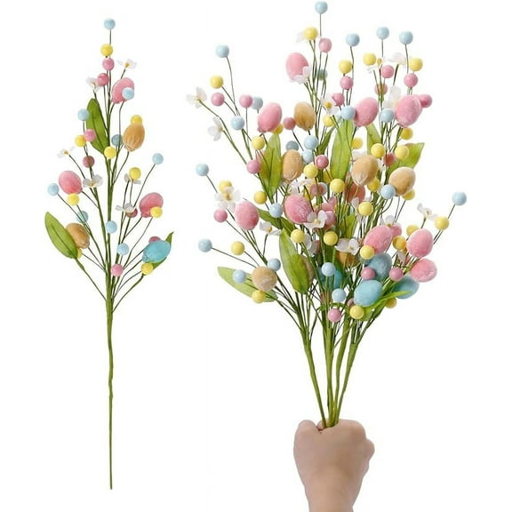 Easter Decorations Artificial Flower, 3 Pcs Colorful Easter Egg Berry Stems Flowers for Vase Spring Easter Holiday Party Home Decor