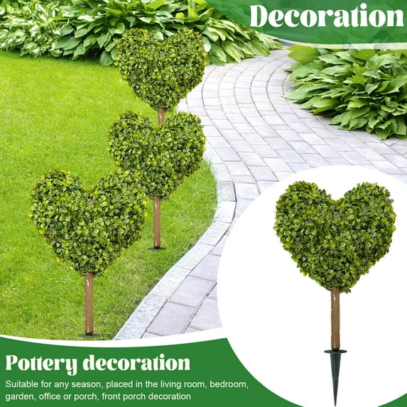 Easter Decorations Artificial Heart Shape Plant 24 Inch Garden Stake Easter Spring Valentines Day Decoration Outdoor Indoor Topiary Green Porch Decor Yard C, 1Pcs