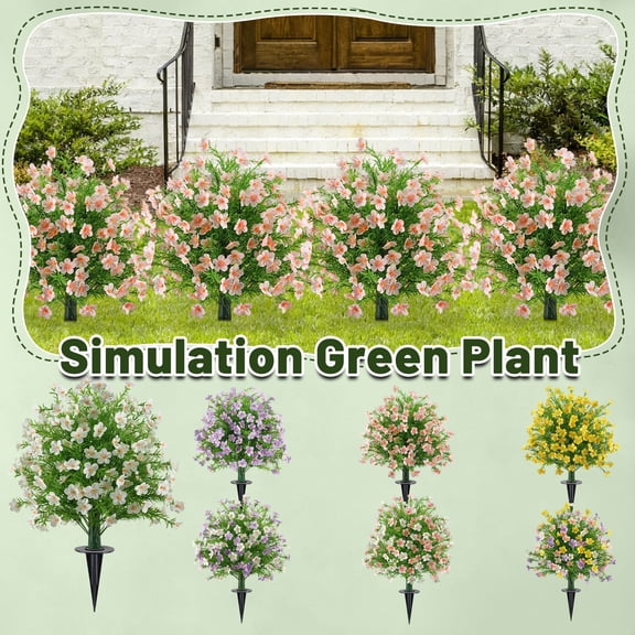 Easter Decorations Artificial Purple Flowers for Outdoor Decor, 23.6in Faux Fake Plant Stake for Garden , Spring Summer Fake Green Ground Insert, Home Decoration Light Purple, 1Pcs