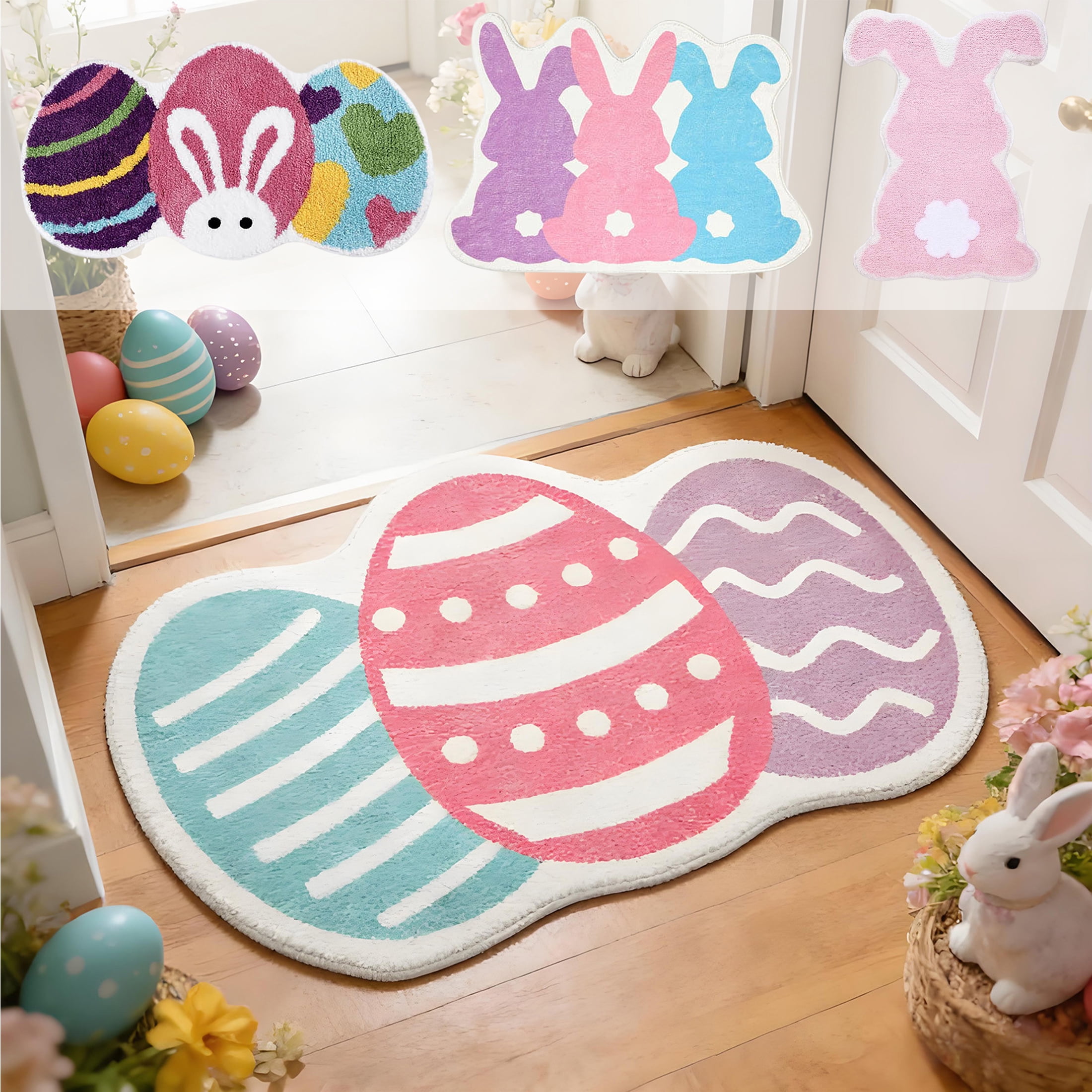 Easter Decor Rug Easter Decorations Bath Mat, Easter Eggs Shaped Washable Carpet ...