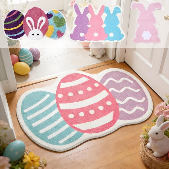 Easter Decorations Bath Mat, Easter Eggs Shaped Washable Carpet Bathroom Rugs, Soft Floor Mats for Home Entryways, Porches & Bath, Multicolor