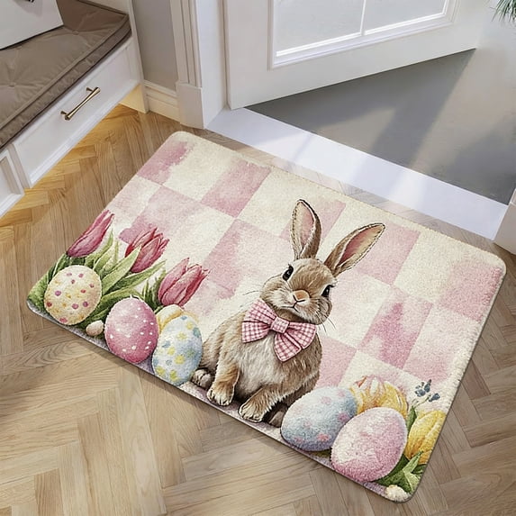 Easter Decorations Bath Mat, Spring Decor Washable Carpet Bathroom Rugs, Soft Floor Mats for Home Entryways, Porches & Bath, Multicolor