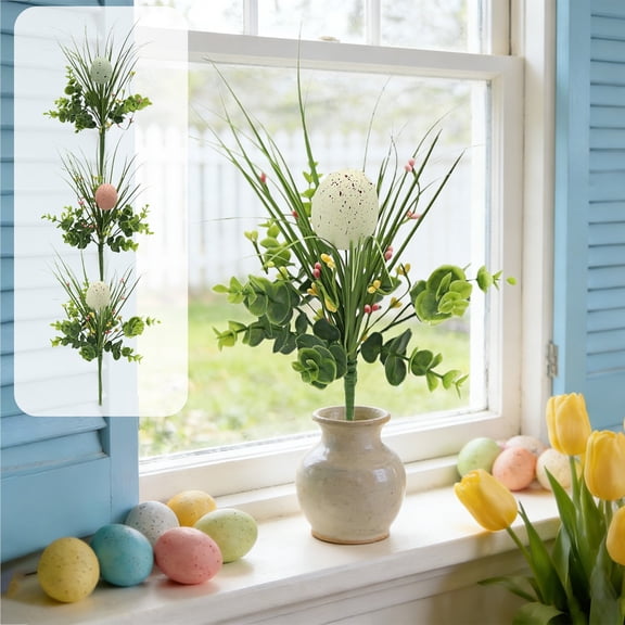 Easter Decorations Berry Arrangement Stem Multicolor Plastic 16in – Spotted Egg Floral Pick, Spring Faux Greenery Bouquet for Basket Centerpiece Decor