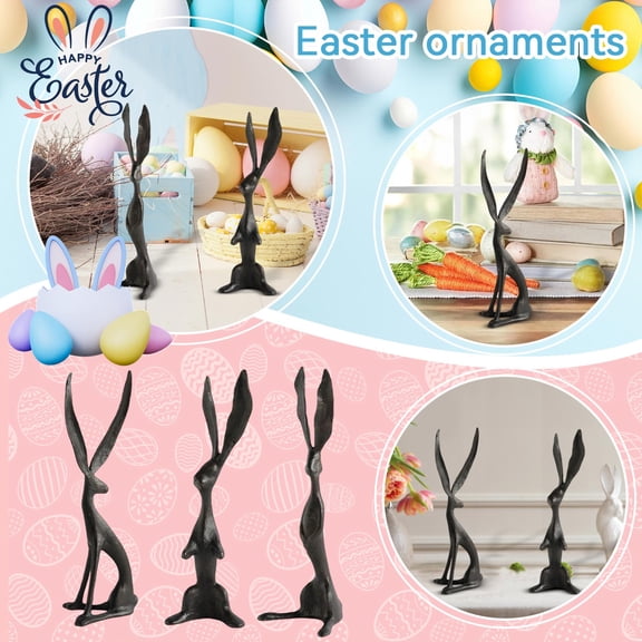 Easter Decorations, Black Bunny Statue - 10" Resin Rabbit Sculpture Easter Figurine, Easter Basket Stuffers - Elegant Holiday Decor for Tabletop, Mantel, Living Room, Office