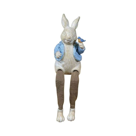 Easter-Decorations Blue Bunny-Decor Spring-Figurines Table-Centerpiece, 8.85"x2.59" Spring Decorations Resin Rabbits with Flower and Bird Tabletop Ornaments for Home Farmhouse