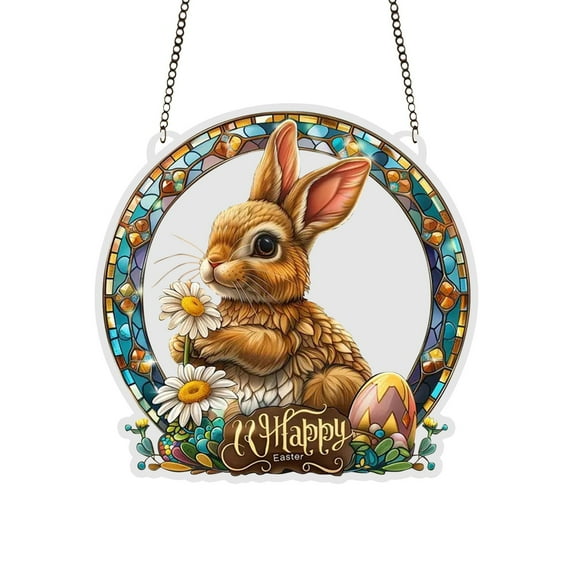 Easter Decorations Bunny 2D Acrylic Hanging Ornament 3.94in for Home Window Decor, Spring Easter Decor Gift for Kids Basket Stuffers
