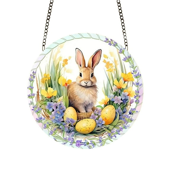 Easter Decorations Bunny 2D Acrylic Hanging Ornament 3.94in for Home Window Decor, Spring Easter Decor Gift for Kids Basket Stuffers