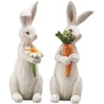 thumbnail image 1 of Easter-Decorations Bunny-Decor Spring-Figurines Table-Centerpiece - 2PC Spring Decorations Resin Rabbits with Carrot and Flower Tabletop Ornaments for Home Farmhouse 4.5H inch, 1 of 8