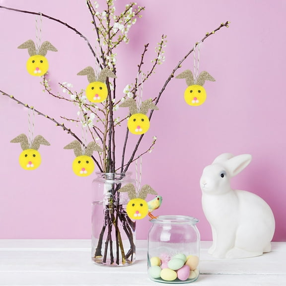 Easter Decorations Bunny Ears Plush Ball Hanging Cute Short Fluffy Rabbit Decors Twinkle Rabbit Ear Ornaments for Home Tree Window