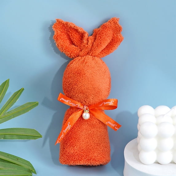 Easter Decorations, Bunny Towel Decor, 12 Inch Rabbit Shape Towel Soft Plush Hand Towel for Bathroom Kitchen Easter Gift Spring Home Decoration