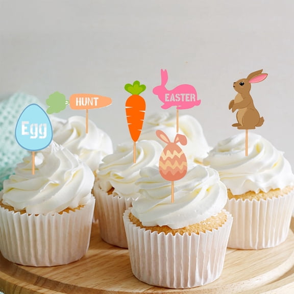 Easter Decorations Cake Toppers 12Pcs, 2.8in Orange Paper Carrot Egg Inserts Birthday Party Cupcake Decorations Disposable Decus