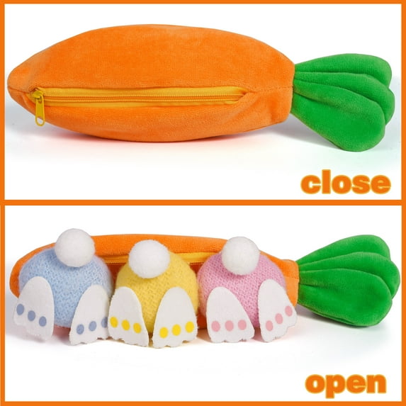 Easter Decorations Carrot Bunny Toy Set with Zipper Pouch Plush Rabbits Butt Doll Spring Holiday Home Decor Gift for Adults Easter Basket Stuffers Party Orange A, 9.5", 1Pcs