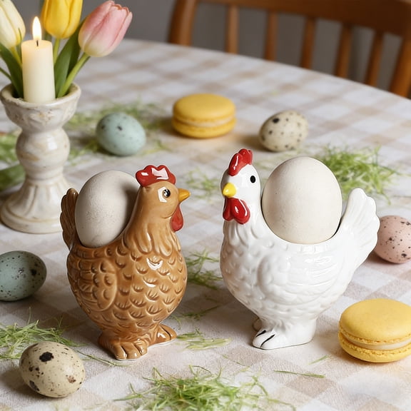 Easter Decorations Ceramic Chicken Shape Egg Holder, Beautiful Easter Eggs Decorative Home Ornament, Practical Functional Tabletop Display for Easter Spring Festival and Kitchen Decor, White