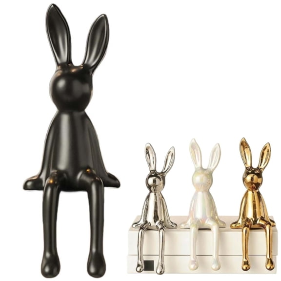 Easter Decorations, Ceramic Sitting Bunny Figurine, Black White Rabbits Ornaments for Easter Tabletop Decorations Gift, Rabbit Figurines Showpiece for Desk Cabinet Bookshelf Counter Home Hotel Bar