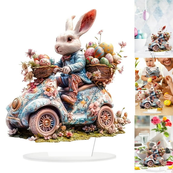 Easter Decorations Colorful Easter Bunny Tabletop Ornament,Spring Fashion Decorative Sculpture Figurine 2D Acrylic for Home Kitchen Easter Party,Birthday Gifts for Women Light Pink-p