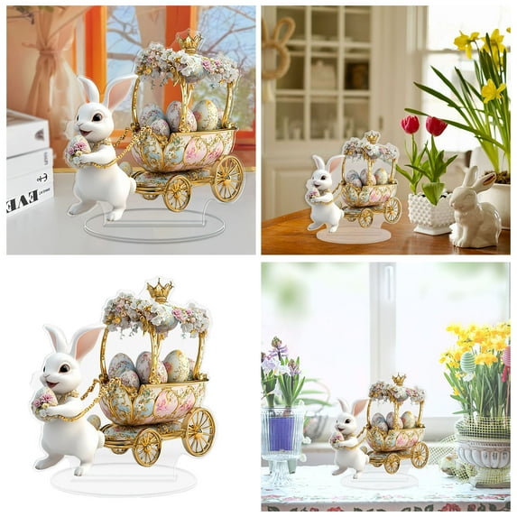 Easter Decorations Colorful Easter Bunny Tabletop Ornament,Spring Fashion Decorative Sculpture Figurine 2D Acrylic for Home Kitchen Easter Party,Birthday Gifts for Women White-j