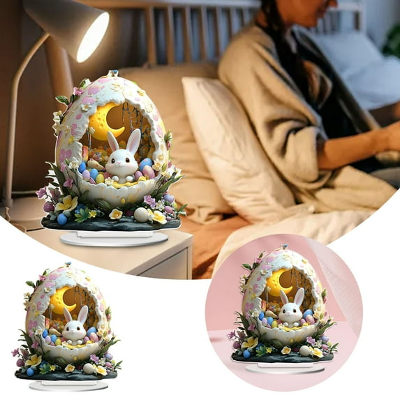 Easter Decorations Colorful Easter Bunny Tabletop Ornament,Spring Fashion Decorative Sculpture Figurine 2D Acrylic for Home Kitchen Easter Party,Birthday Gifts for Women Pink-h
