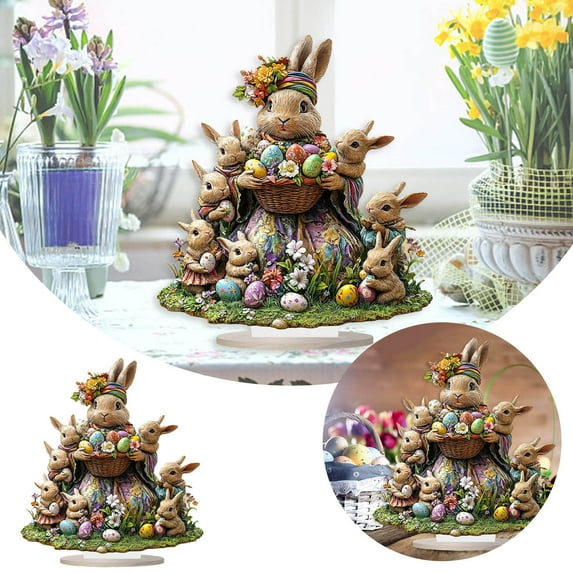 Easter Decorations Colorful Easter Bunny Tabletop Ornament,Spring Fashion Decorative Sculpture Figurine 2D Acrylic for Home Kitchen Easter Party,Birthday Gifts for Women Khaki-b