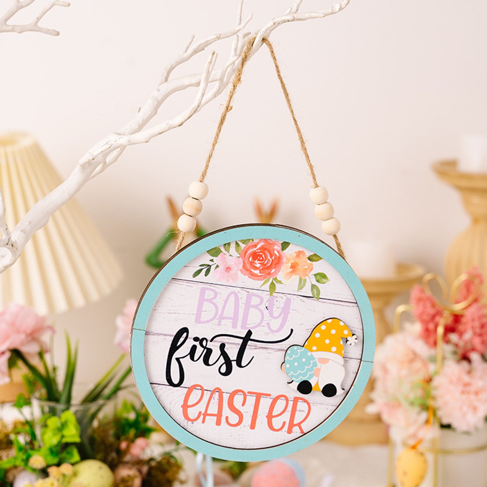 Easter Decorations Colorful Round Wooden Letter Pendant Easter Wooden ...