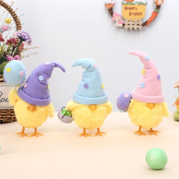 Easter Decorations Cute Chick Figurines Pink Resurrected Egg Plush Dolls Standing Ornaments Holiday Party Gifts Spring Table Centerpiece Home Decor Pink, 6.3"