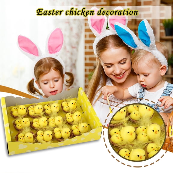 Easter Decorations Cute Chicks Home Decor Gift Box, 12Pcs Multicolor Fiber Spring Ornaments For Easter Lovers, Kids' Spring Birthdays, Diy Craft Projects, Home Decor,