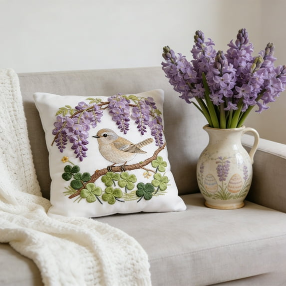 Easter Decorations Cute Rabbit Embroidered Pillowcase Animal and Egg Patterned Pillowcase Square Pillow Cover Soft Easter Sofa Decoration for Home
