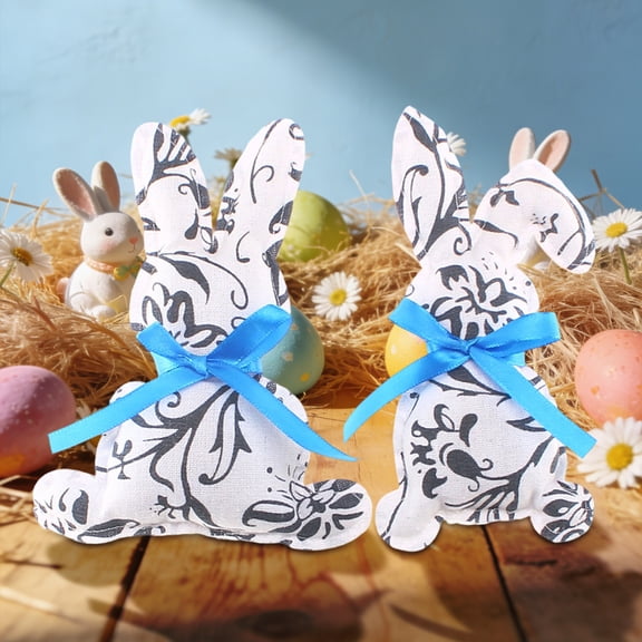 Easter Decorations, Czzoypi Blue White Porcelain Fabric Rabbit Ornament, Traditional Chinese Pattern Holiday Party Centerpiece Table Mantle Display
