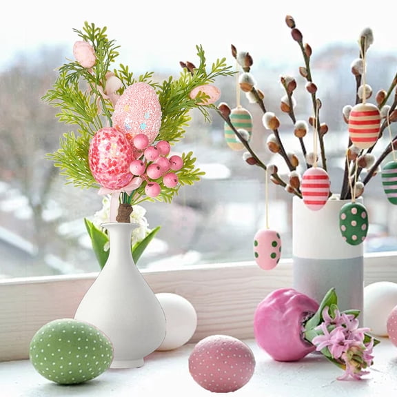 Easter Decorations, DIY Foam Resurrection Eggs, Easter Eggs Plug Stems Set Of 6, Artificial Greenery Desktop Ornaments Home Accessories