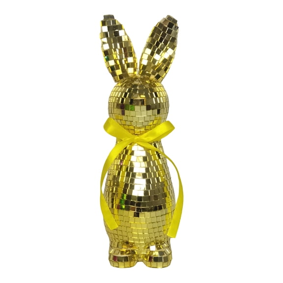Easter Decorations Disco Ball Bunny, Sparkling Bunny Decor, Mirror Finish Disco Rabbit Ornament for Table, Home & Party, Easter Rabbit Decorations Yellow