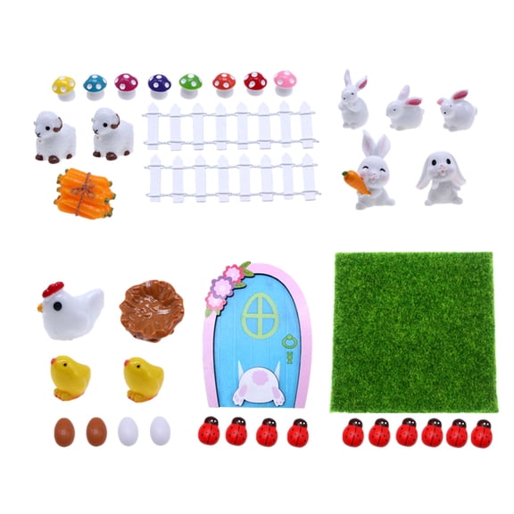 Easter Decorations Dollhouse Miniature Garden Animal Rabbit Wood Door Dollhouse Accessories Mini Scene Ornaments DIY