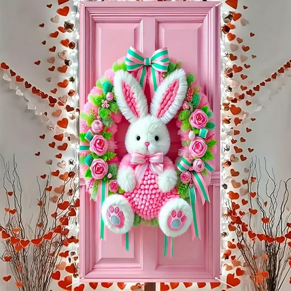 Easter Decorations Door Easter Bunny Door Flag with Carrot Pattern Spring Holiday Decor for Front Door Garden Outdoor Indoor Easter Welcome Banner D, 70.8x35.4"