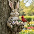 thumbnail image 1 of Easter Decorations Easter Bunny Bird Feeders Outdoor Tree Face Bird Feeder Hanging Easter Bunny Basket With Eggs Tree Sculptures Whimsical Tree Sculpture Garden Peeker Yard Decoration, 1 of 3