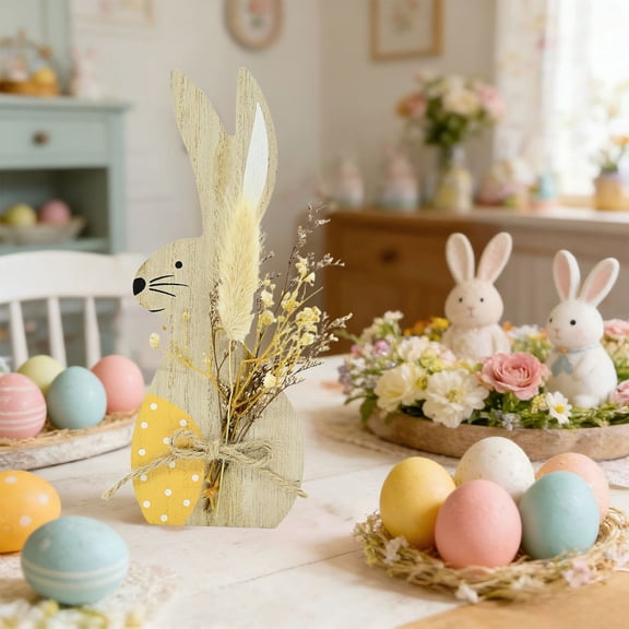 Easter Decorations Easter Bunny Decor Spring Decorations for Home Wooden Bunny Table Decorations Rustic Farmhouse Decor Wooden Signs for Kitchen Bathroom Shelf Table Decoration