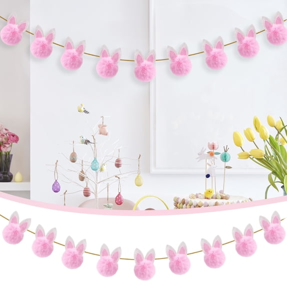 Easter Decorations Easter Bunny Garland Banner Easter Banner Decorations For Mantle Fireplace Room Hanging Decor(98.42in, B)