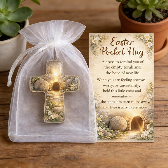 Easter Decorations Easter Crafts Handmade Cross Bunny Pocket Ornament for Home Wall Hanging Spring Religious Decor Accent Piece