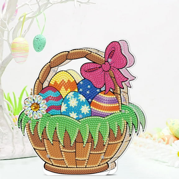 Easter Decorations Easter DIY 5D Diamond Art Painting Kits, Easter Rabbit Eggs Tabletop Decoration With LED String, Cute Diamond Paintings Ornament For Easter Day on Clearance