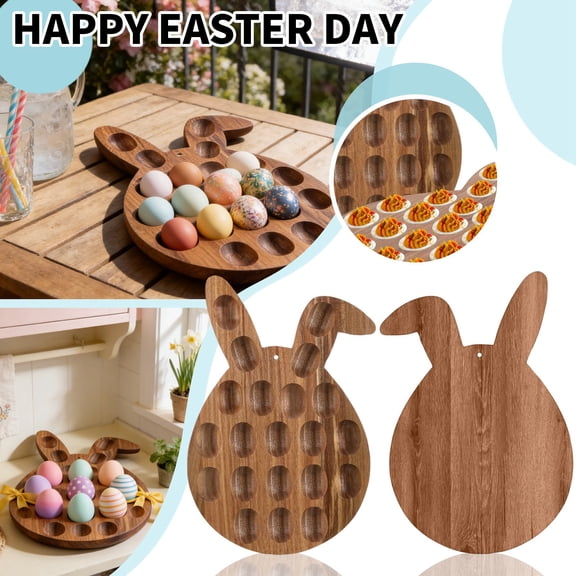 Easter Decorations Easter Egg Shape Charcuterie Boards Wood Bunny Serving Cutting Board Rabbits Tray Platters for Spring Decor Holiday Party Home and Kitchen, 15.3x10.3 Inch, 1Pcs
