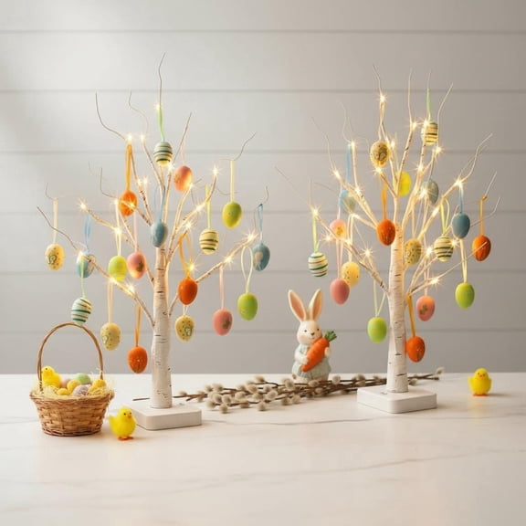 Easter Decorations, Easter Egg Tree for Home Decor, Lighted Tabletop Tree with Multicolor Painted Eggs, Artificial Tree Decor for Spring Party