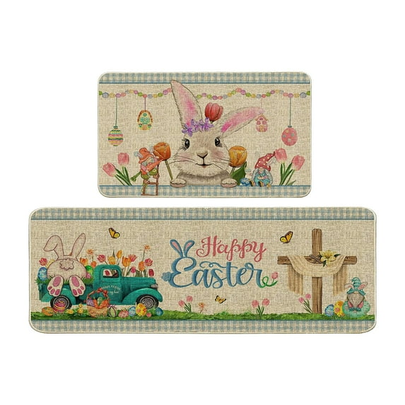 Easter Decorations Easter Kitchen Rugs And Mats Set Of 2 Cushioned Anti Fatigue Kitchen Floor Mat Non Waterproof Kitchen Rug Set Comfort Standing Mats Carpet